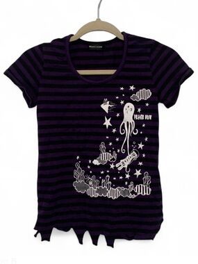Peace Now Purple & Black Striped Octopus Graphic Short Sleeve Tee